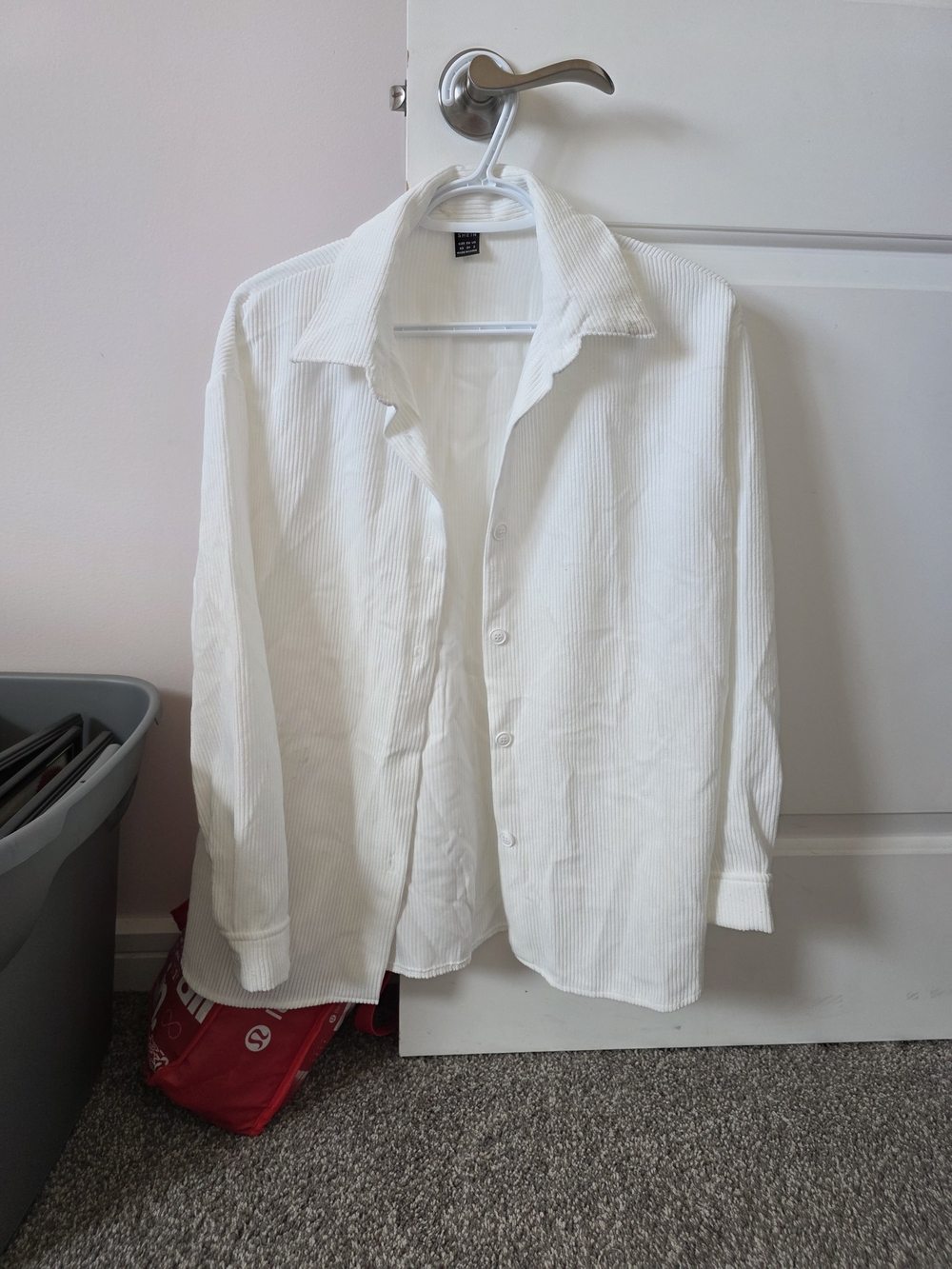 SHEIN Cream Ribbed Shacket
